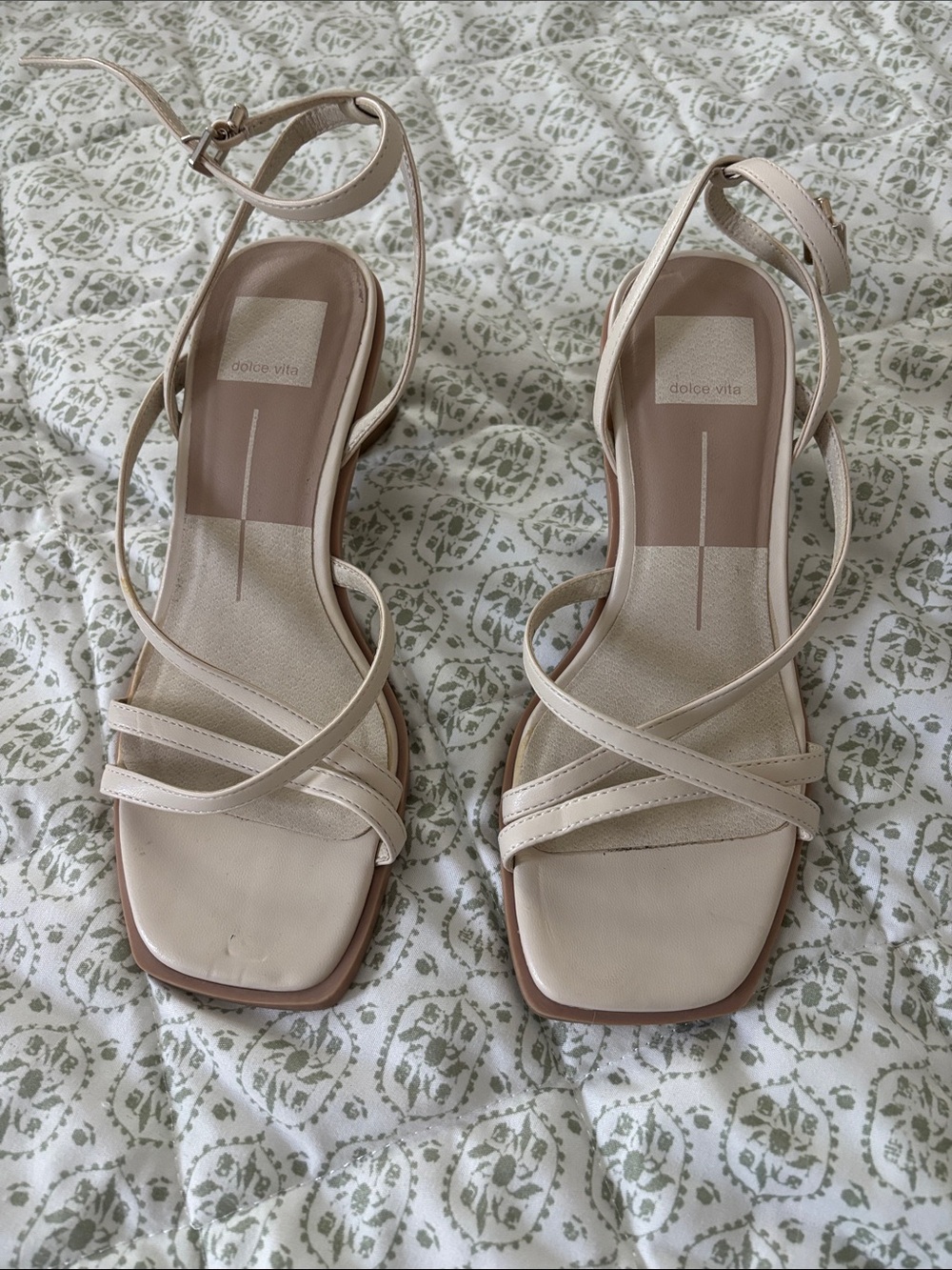 Dolce Vita Beige Strappy Square-Toe Heels